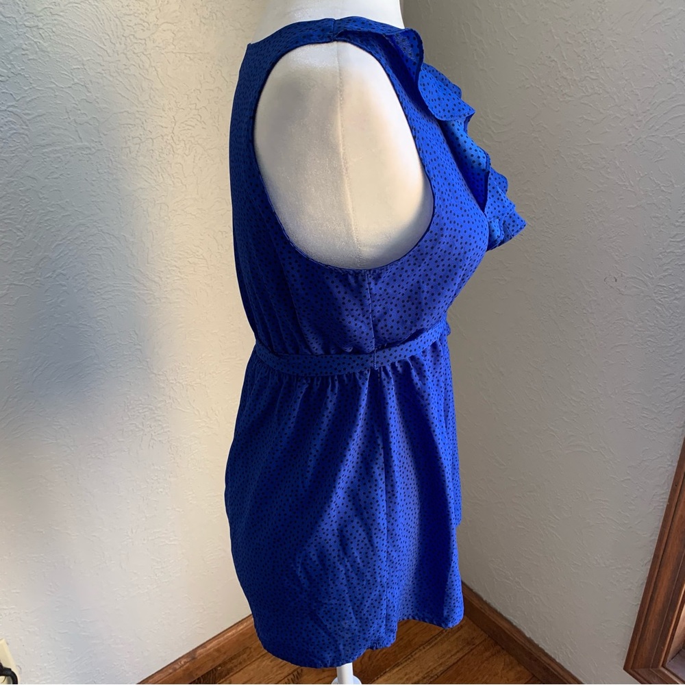 Motherhood Maternity | Royal Blue w/ Black dots Ruffle Blouse Tank Top | Sz S - Picture 5 of 13
